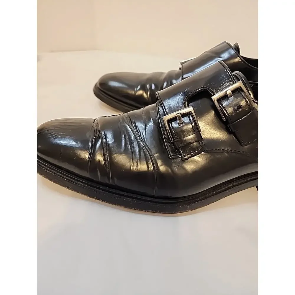 GUCCI Men’s Black Leather Double Monkstrap Oxfords Shoes Size 8.5 E Wide